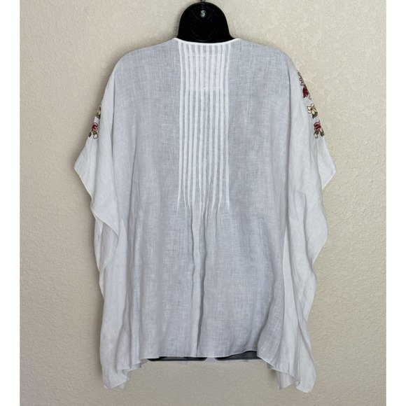 Johnny Was JW Los Angeles Linen Poncho Moji Top Embroidered White Resortwear, L - Picture 5 of 14